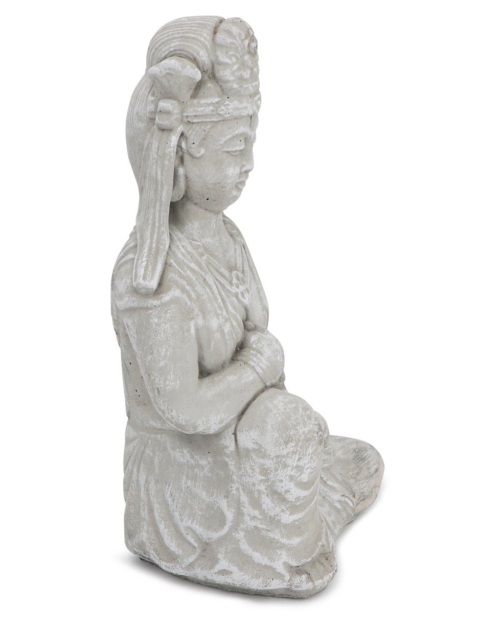 Distressed Finish Cast Stone Garden Kuan Yin Statue Made in the USA - Sculptures & Statues