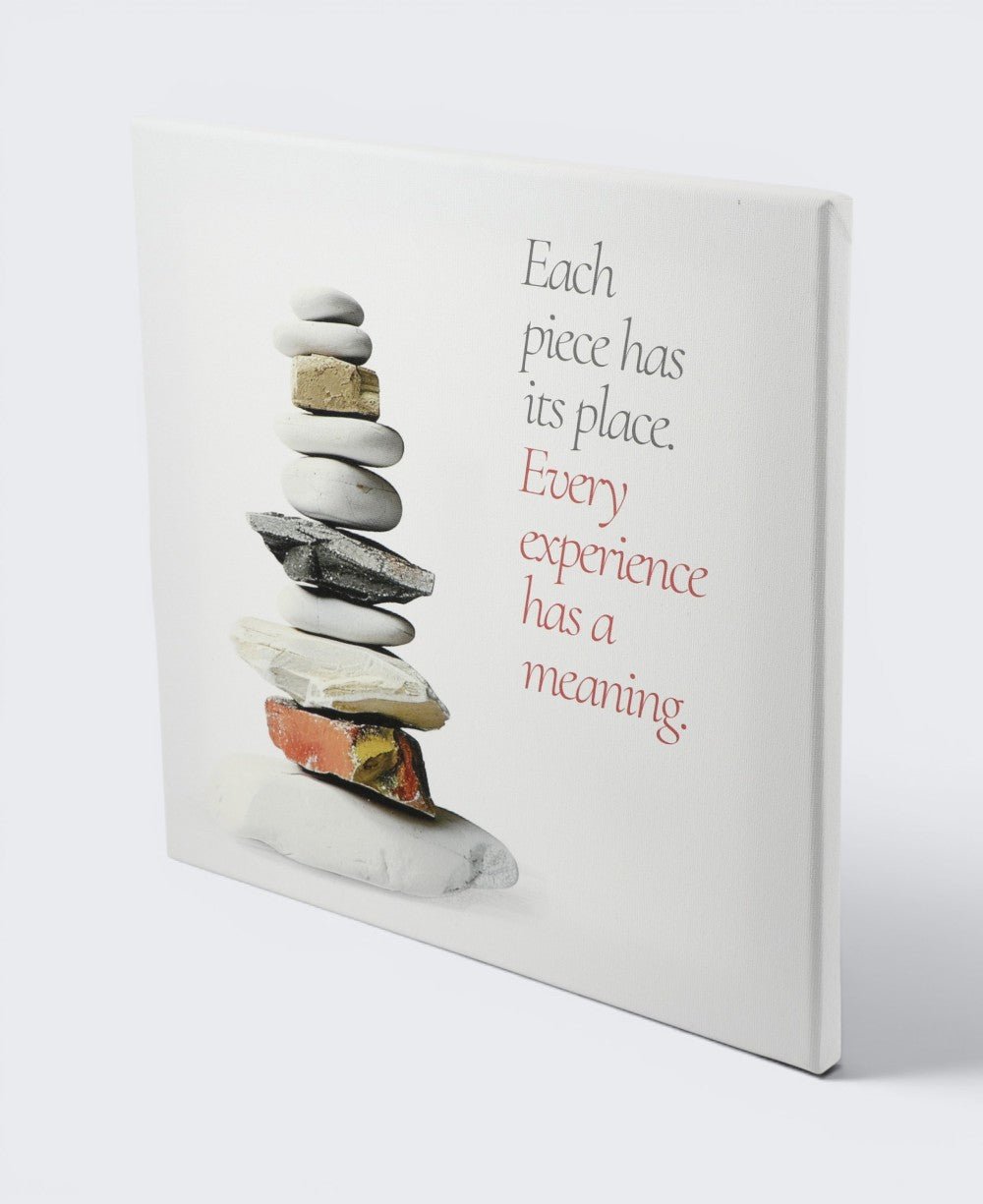 "Each Piece Has Its Place" Zen Cairn Canvas — 12 - Inch Wood Framed Wall Art - Wall Hanging