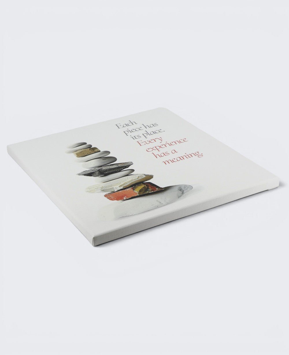 "Each Piece Has Its Place" Zen Cairn Canvas — 12 - Inch Wood Framed Wall Art - Wall Hanging