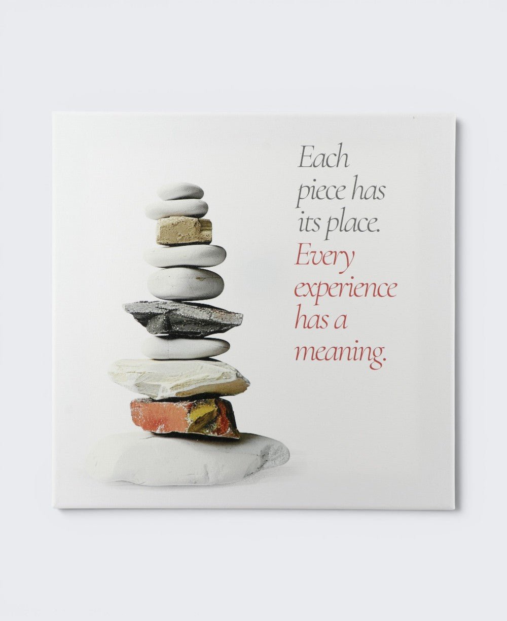 "Each Piece Has Its Place" Zen Cairn Canvas — 12 - Inch Wood Framed Wall Art - Wall Hanging