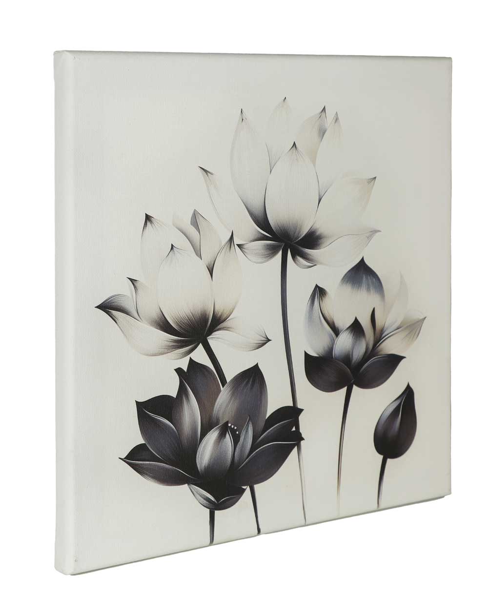 Elegant Monochrome Lotus Canvas Print - Posters, Prints, & Visual Artwork