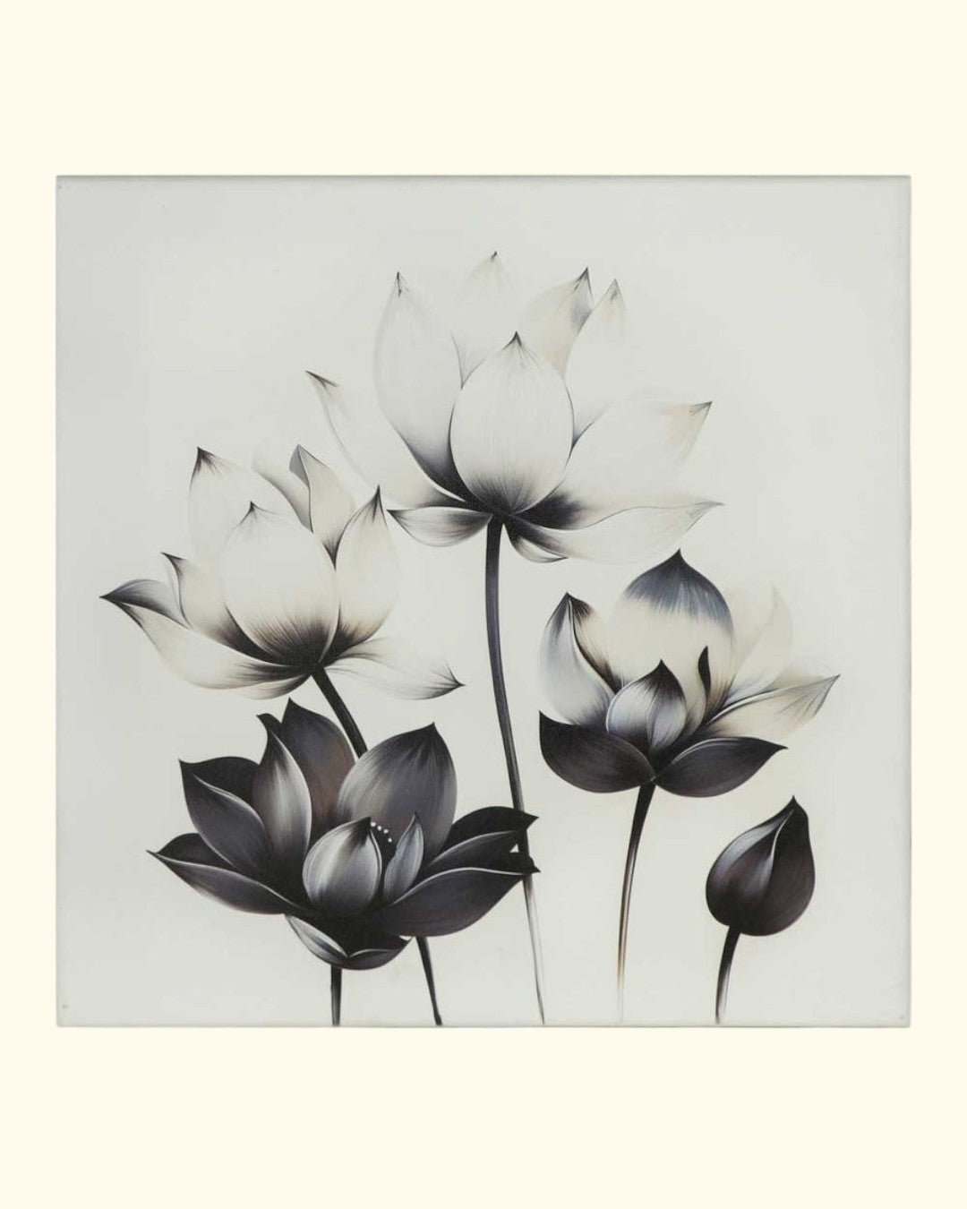 Elegant Monochrome Lotus Canvas Print - Posters, Prints, & Visual Artwork