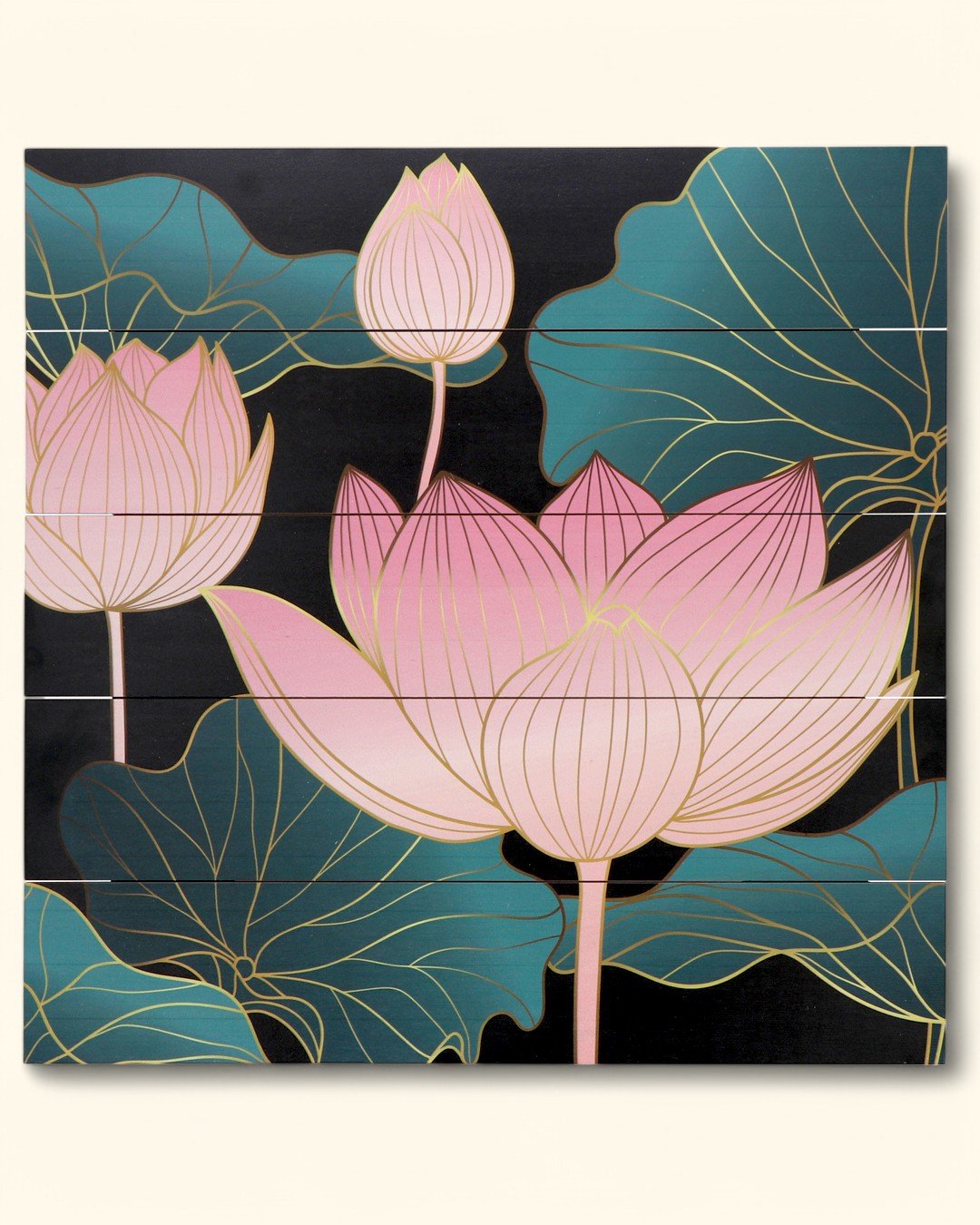 Elegant Pink Lotus Wooden Panel Wall Art, 18" - Posters, Prints, & Visual Artwork
