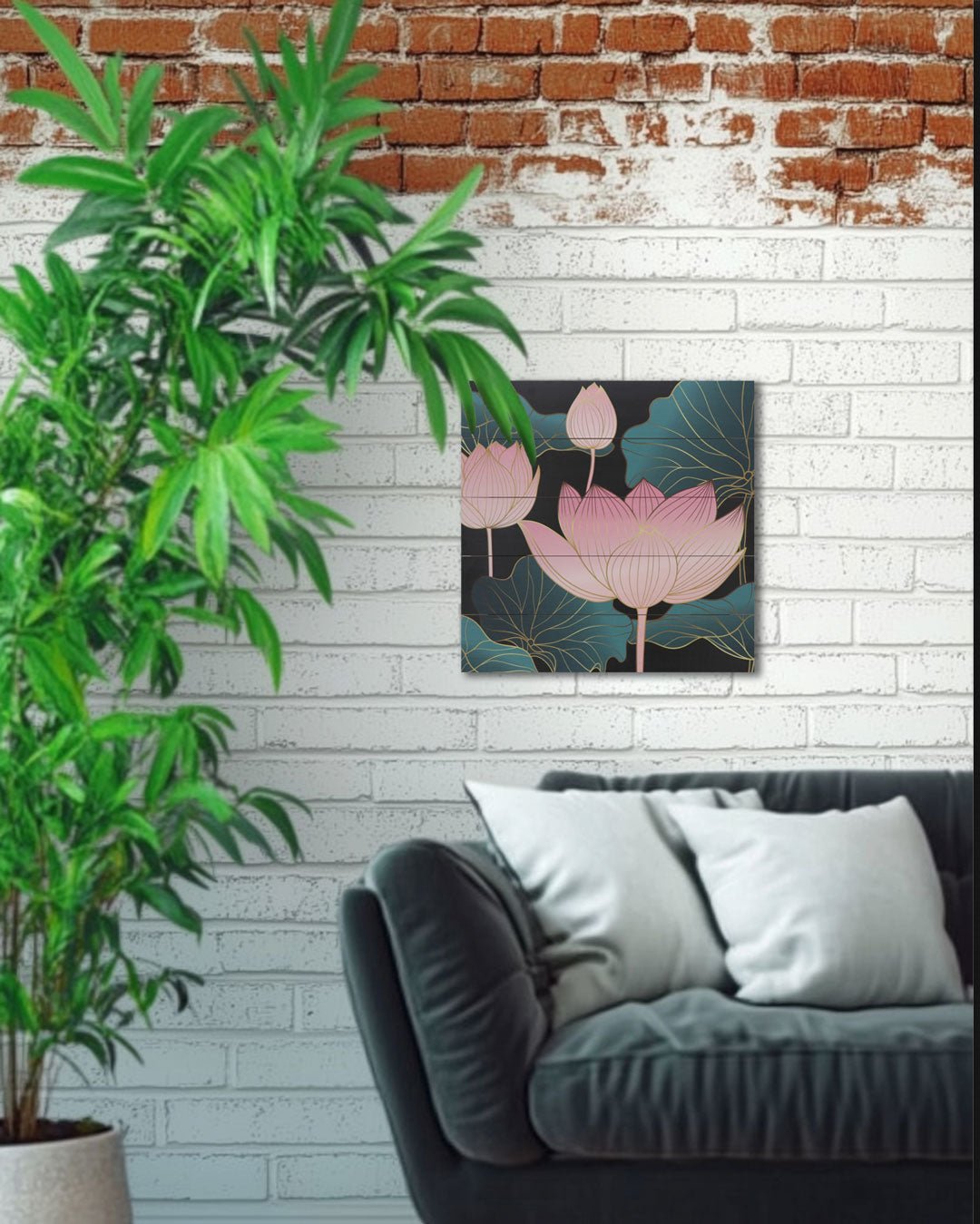Elegant Pink Lotus Wooden Panel Wall Art, 18" - Posters, Prints, & Visual Artwork