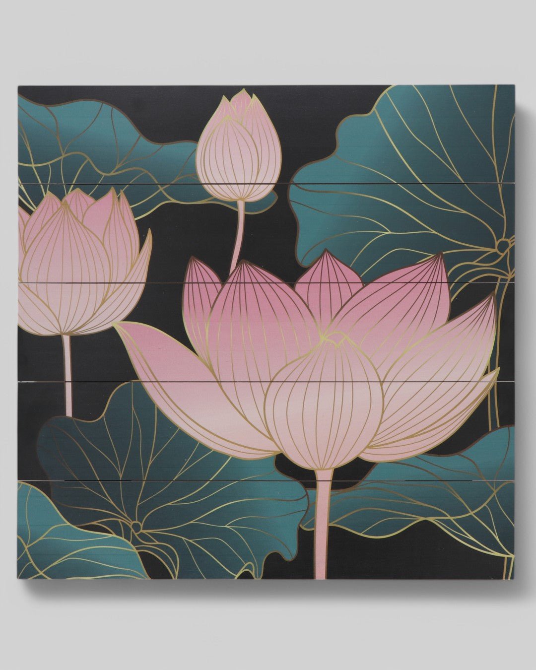 Elegant Pink Lotus Wooden Panel Wall Art, 18" - Posters, Prints, & Visual Artwork