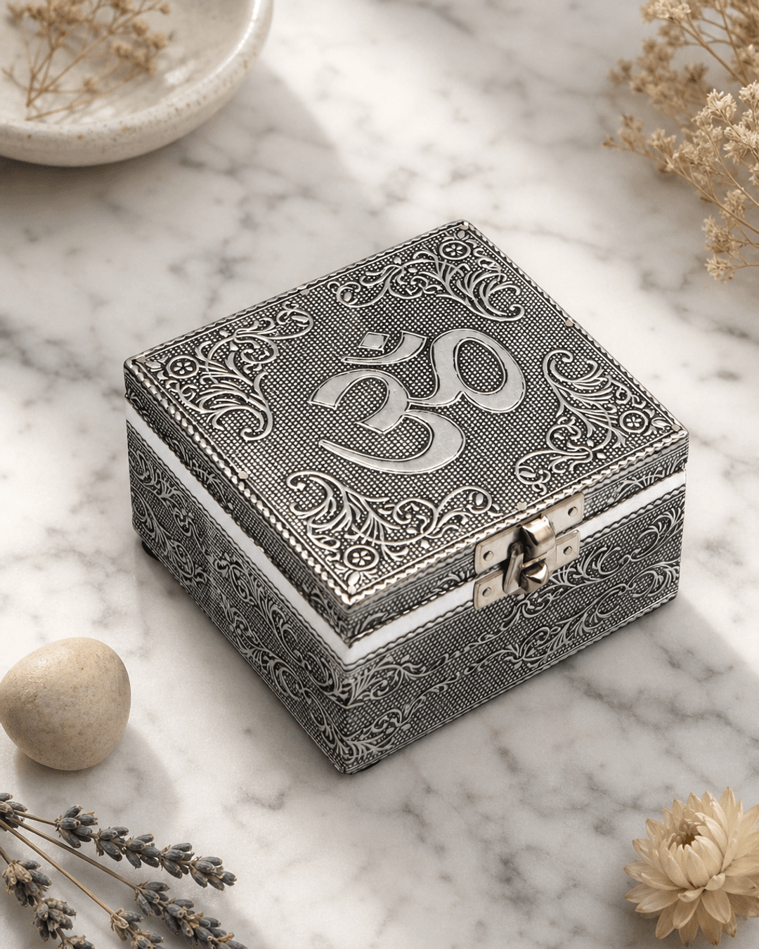 Embossed Om Symbol Mala Jewelry Box – Altar Fair Trade Keepsake Storage - Jewelry Boxes
