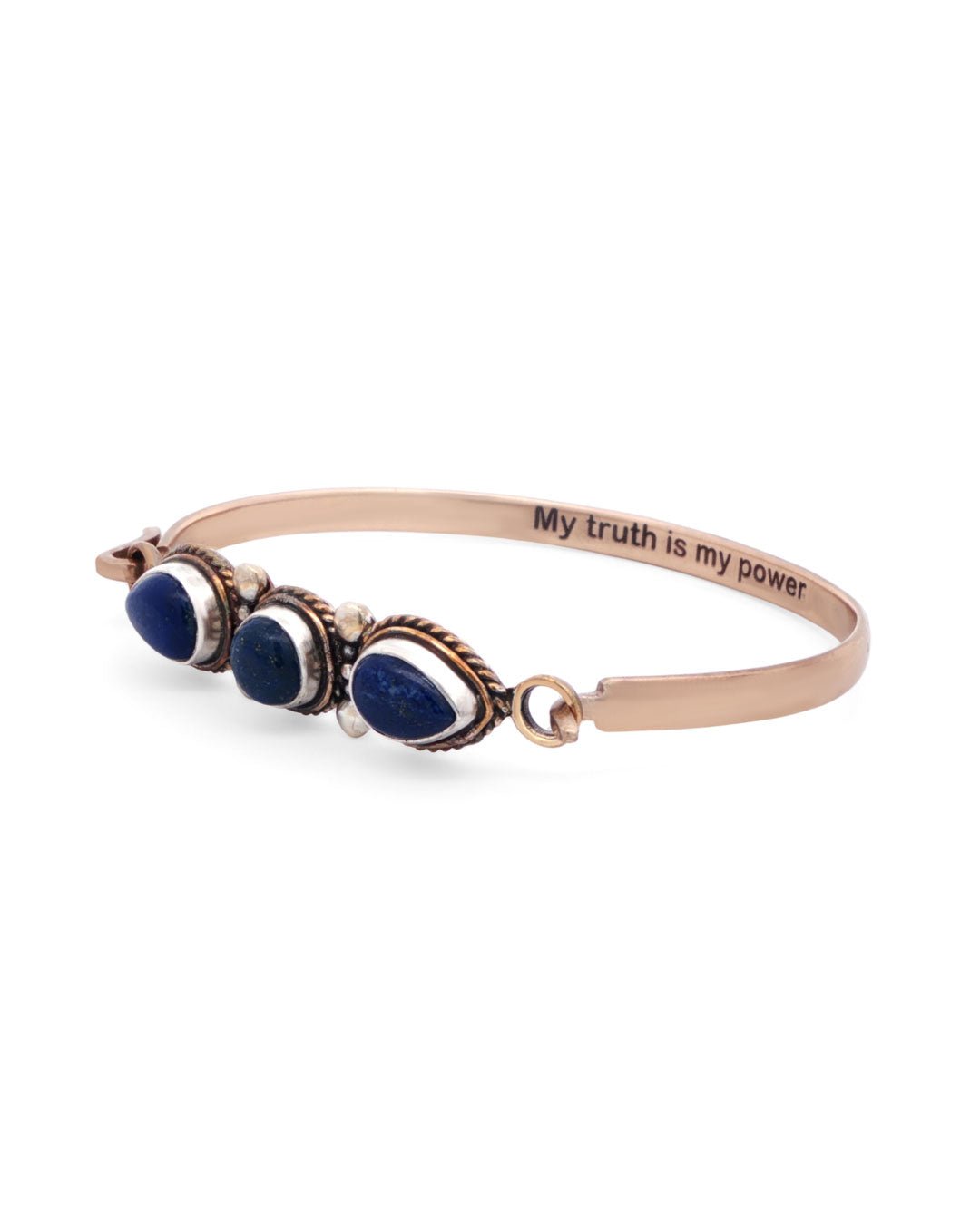 Empowerment Cuff – Lapis Lazuli Trio Bracelet in Sterling Silver & Bronze with Affirmation - Bracelets
