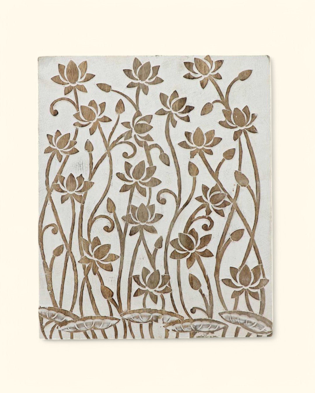 Fairtrade Carved Lotus Wood Wall Hanging Panel - Posters, Prints, & Visual Artwork