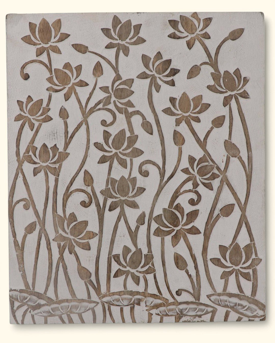 Fairtrade Carved Lotus Wood Wall Hanging Panel - Posters, Prints, & Visual Artwork