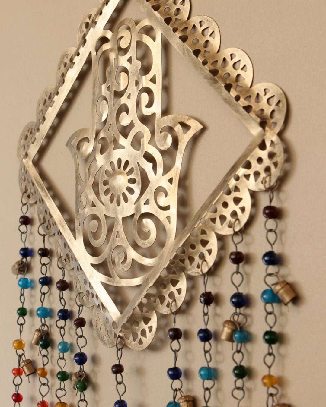 Fairtrade Hamsa Colorful Beads Wall Hanging Chime - Wind Chimes