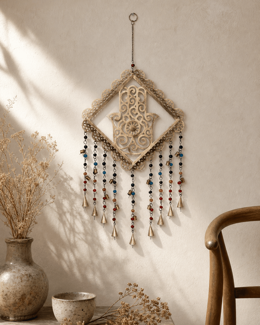 Fairtrade Hamsa Colorful Beads Wall Hanging Chime - Wind Chimes