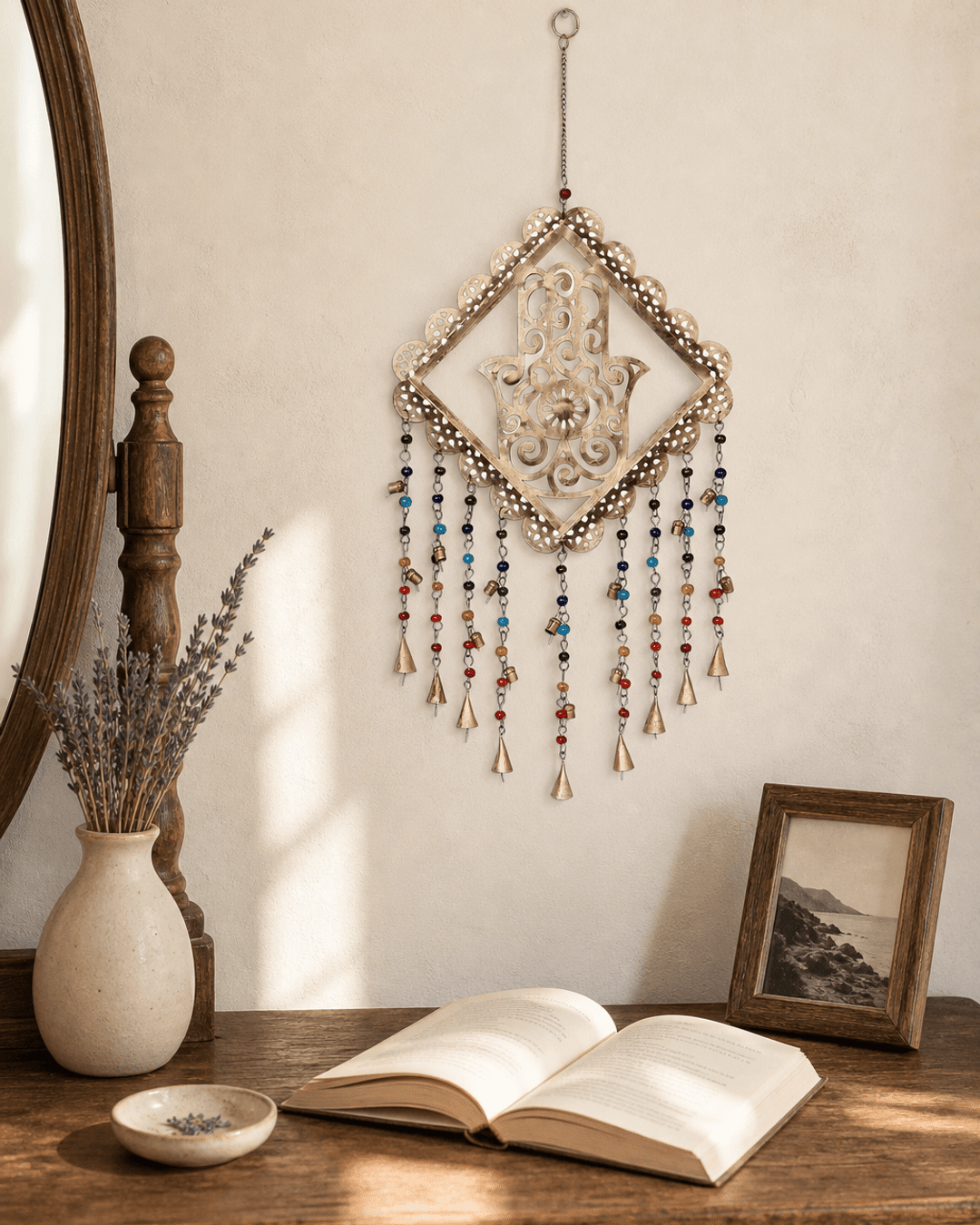 Fairtrade Hamsa Colorful Beads Wall Hanging Chime - Wind Chimes