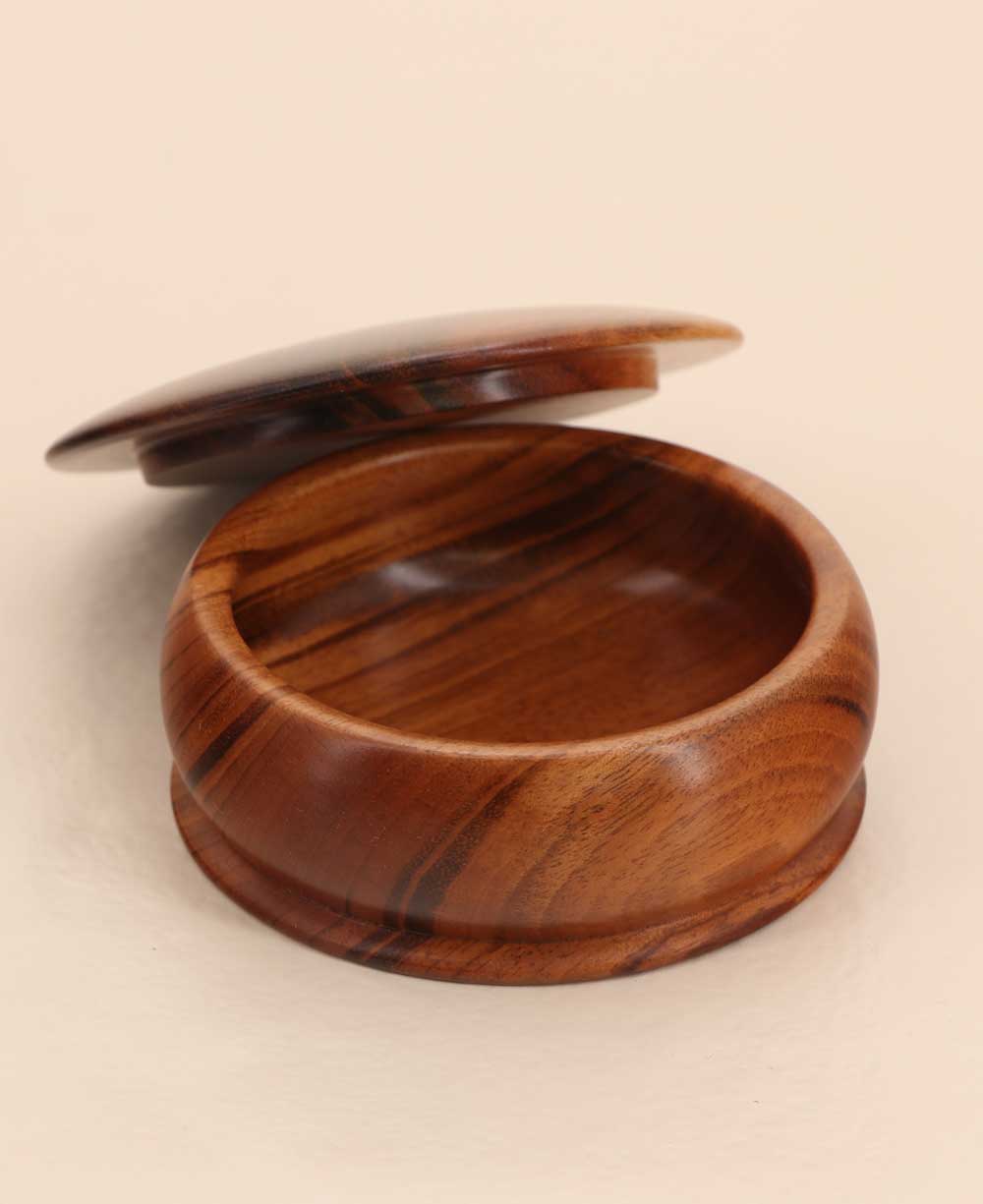 Fairtrade Round Lidded Wood Mala Storage Box - Gift Boxes & Tins