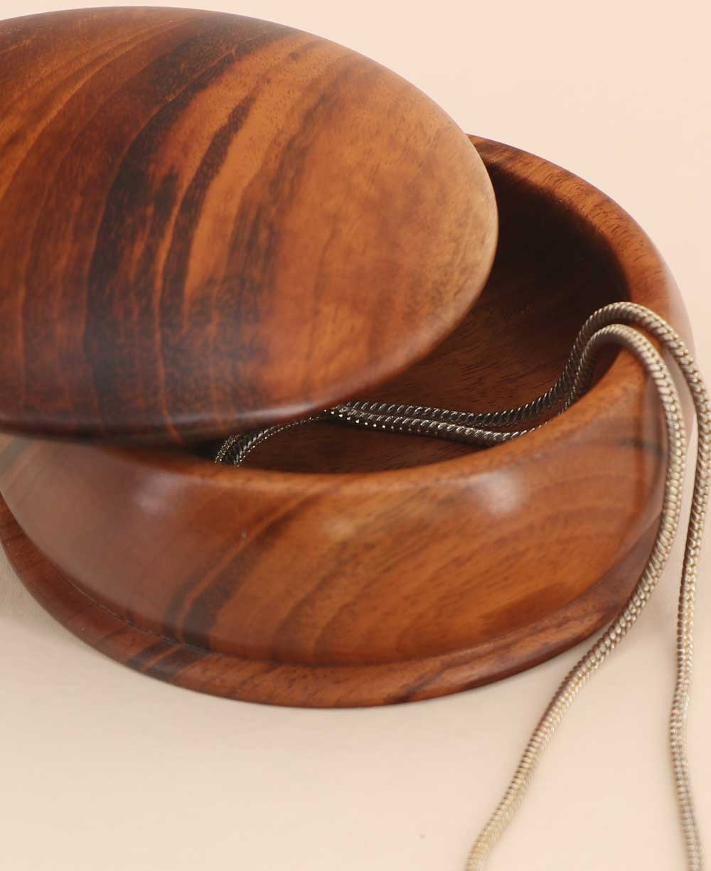 Fairtrade Round Lidded Wood Mala Storage Box - Gift Boxes & Tins