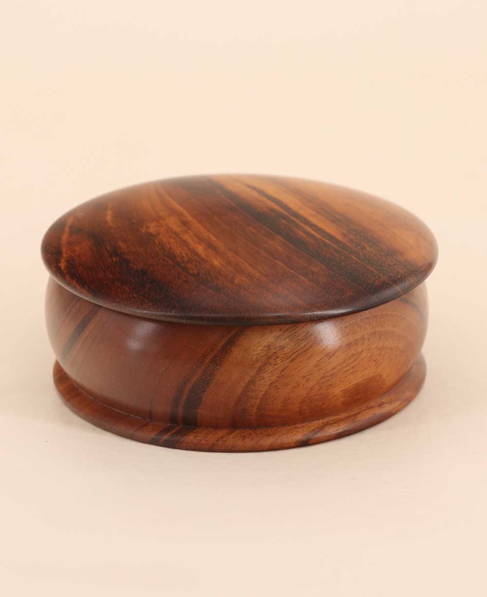 Fairtrade Round Lidded Wood Mala Storage Box - Gift Boxes & Tins
