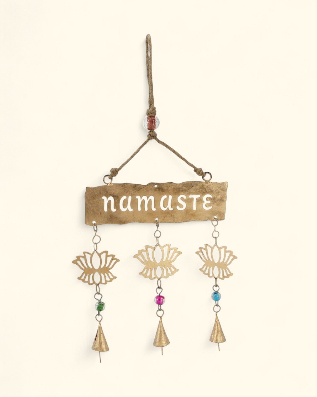 Fairtrade Triple Bell Namaste Lotus Wall Hanging - Wind Chimes