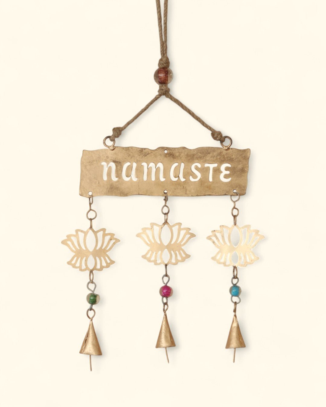 Fairtrade Triple Bell Namaste Lotus Wall Hanging - Wind Chimes