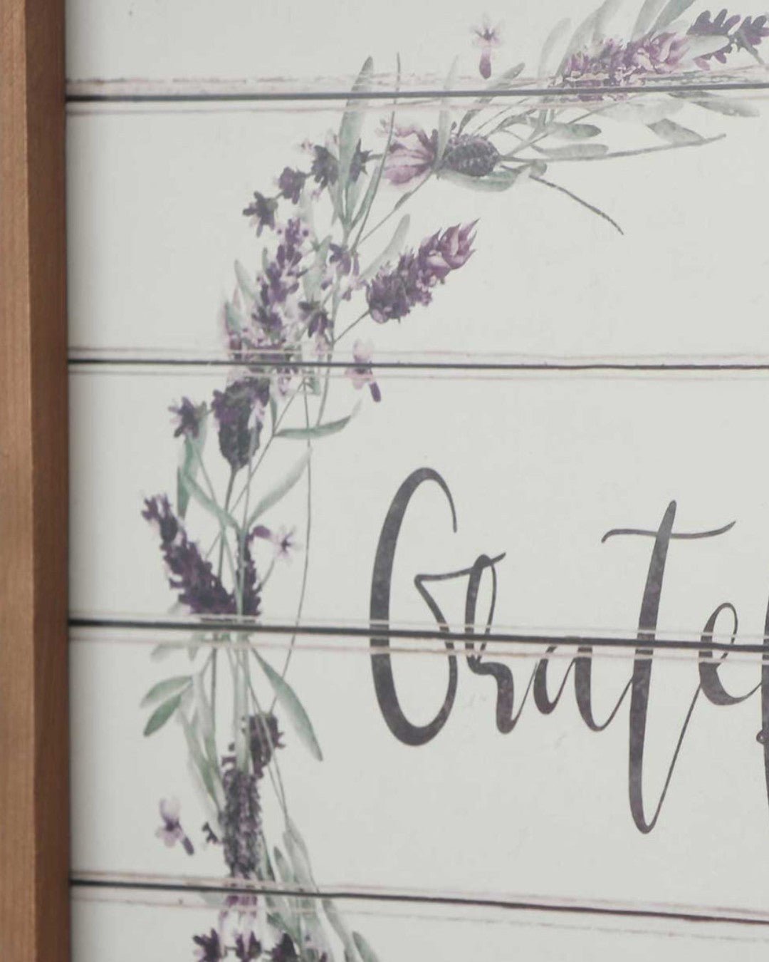 Farmhouse Design "Grateful" Lavender Floral Wreath Wall Art with Wood Frame - Wall Art