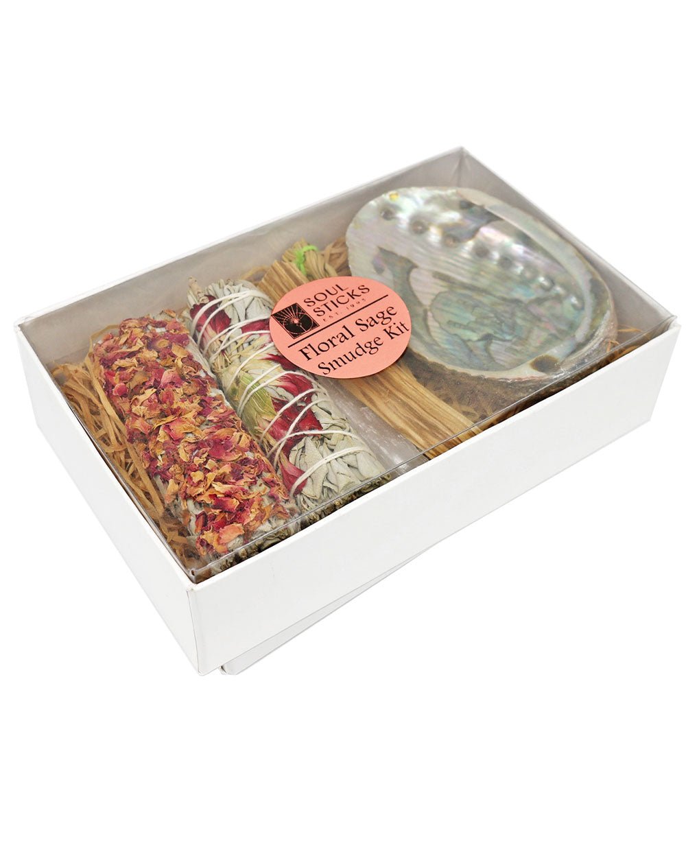 Floral Sage Smudge Kit in White Gift Box -