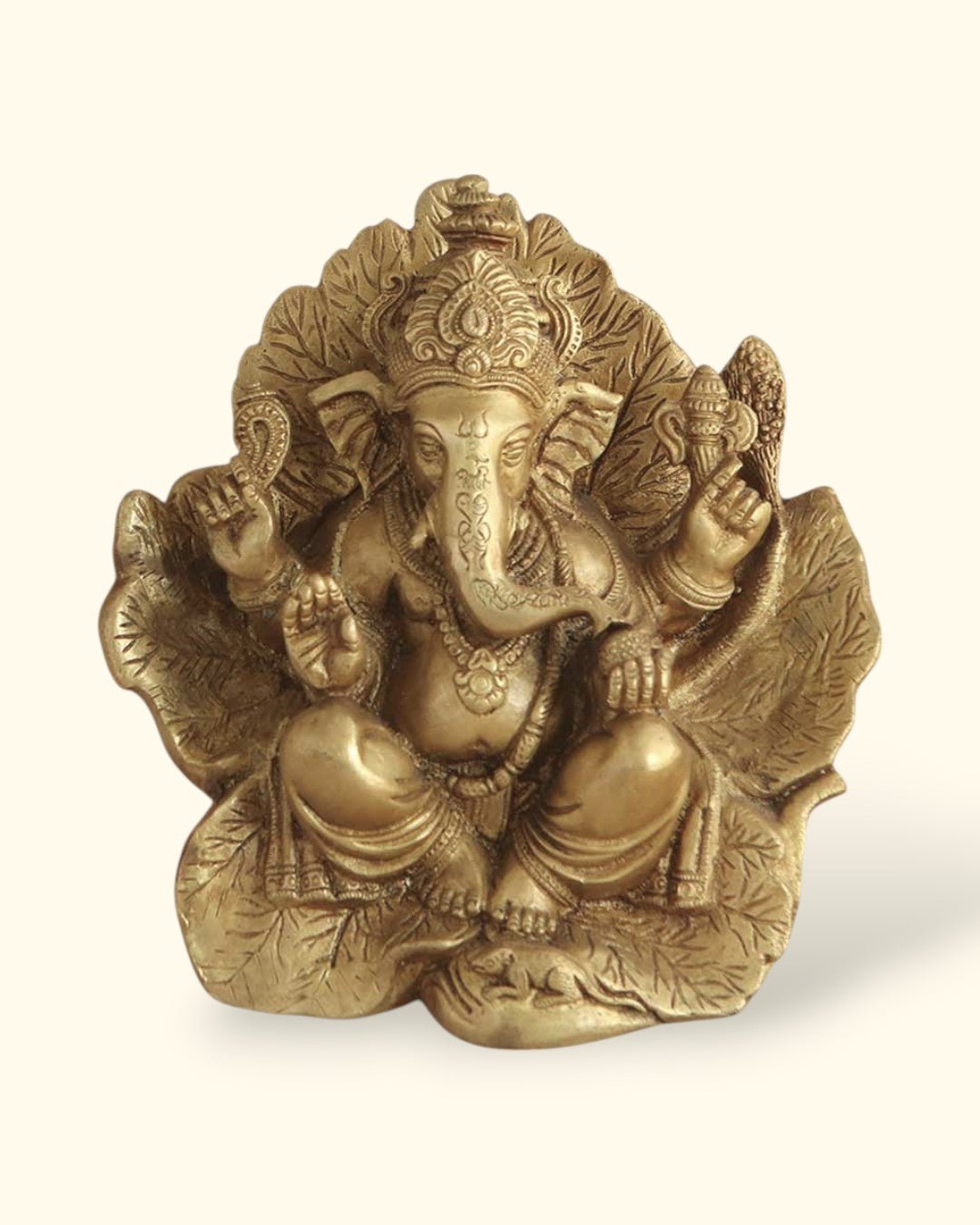 Ganesh Statue on Leaf Throne - Sculptures & Statues