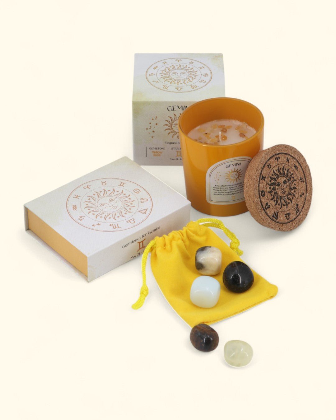 Gemini Zodiac Candle & Crystal Tumblestone Set - Candles