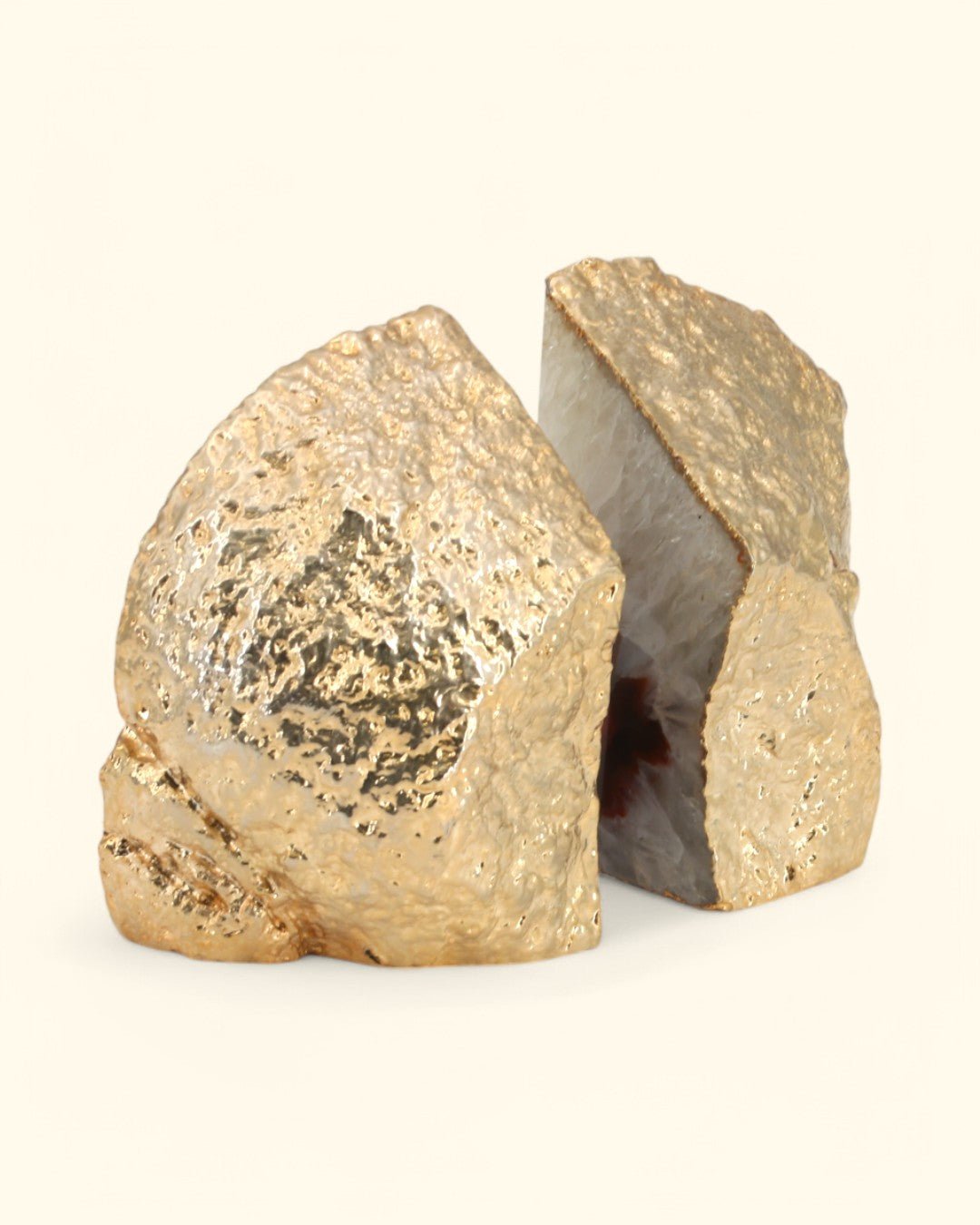 Gilded Red Agate Gemstone Geode Bookends - Bookends
