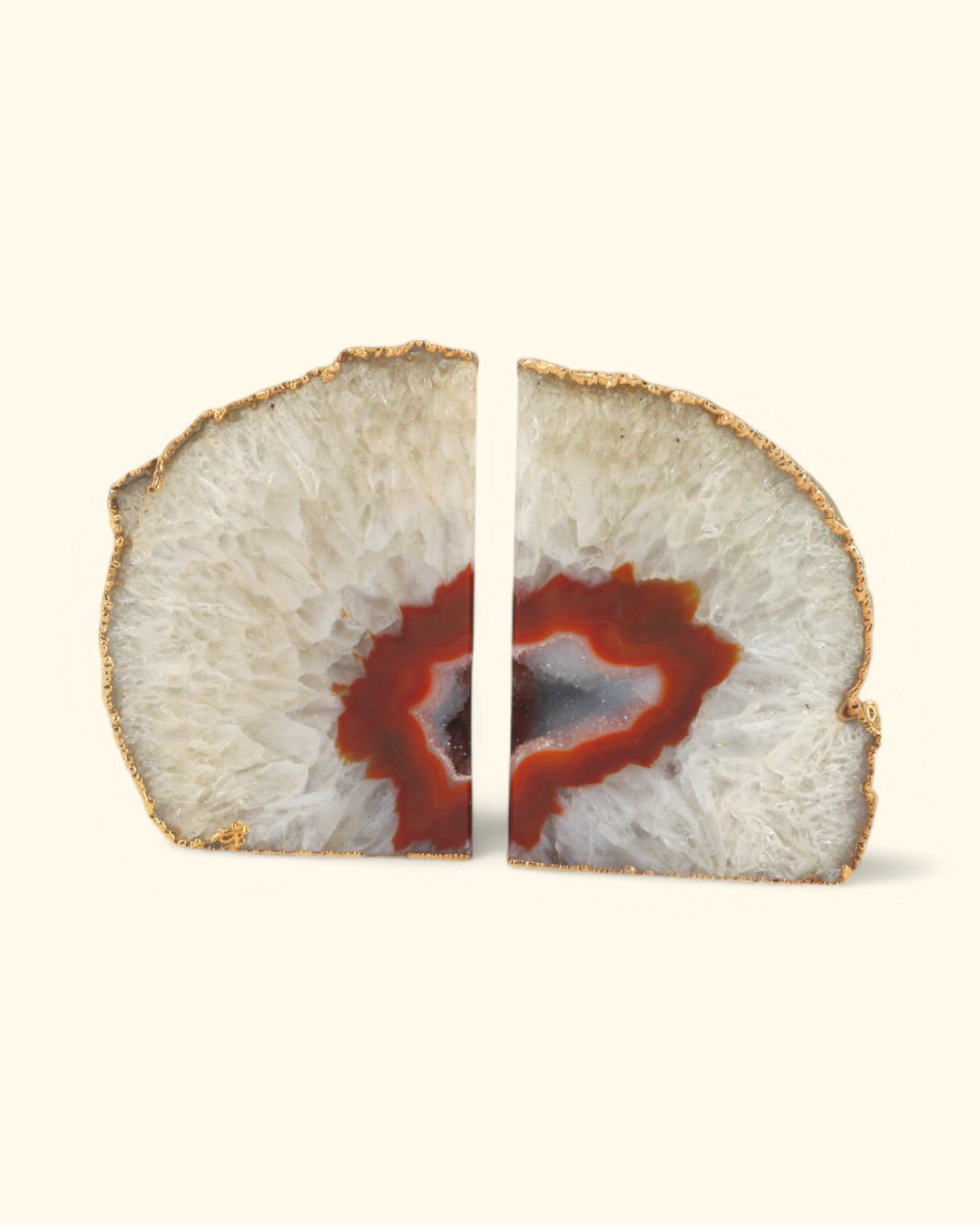 Gilded Red Agate Gemstone Geode Bookends - Bookends