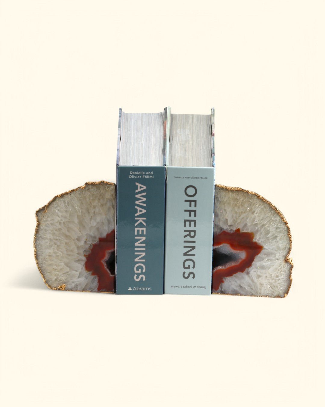 Gilded Red Agate Gemstone Geode Bookends - Bookends
