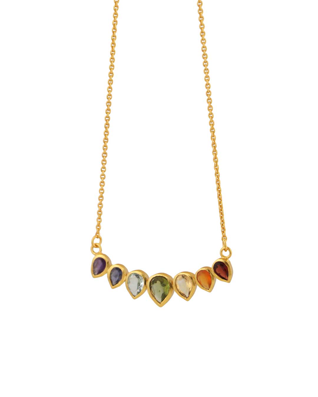 Gold - Plated Chakra Necklace – Teardrop Gemstones Jewelry for Balance & Energy - Necklace