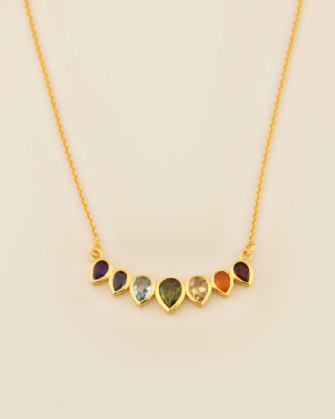 Gold - Plated Chakra Necklace – Teardrop Gemstones Jewelry for Balance & Energy - Necklace