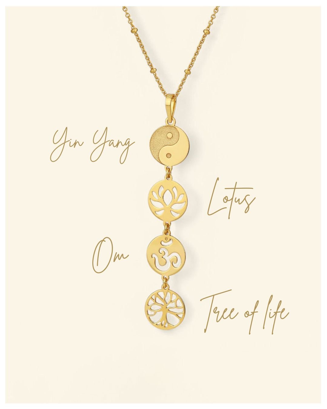Gold Plated Lotus, Yin Yang, Tree of Life, Om Neckalce - Necklaces