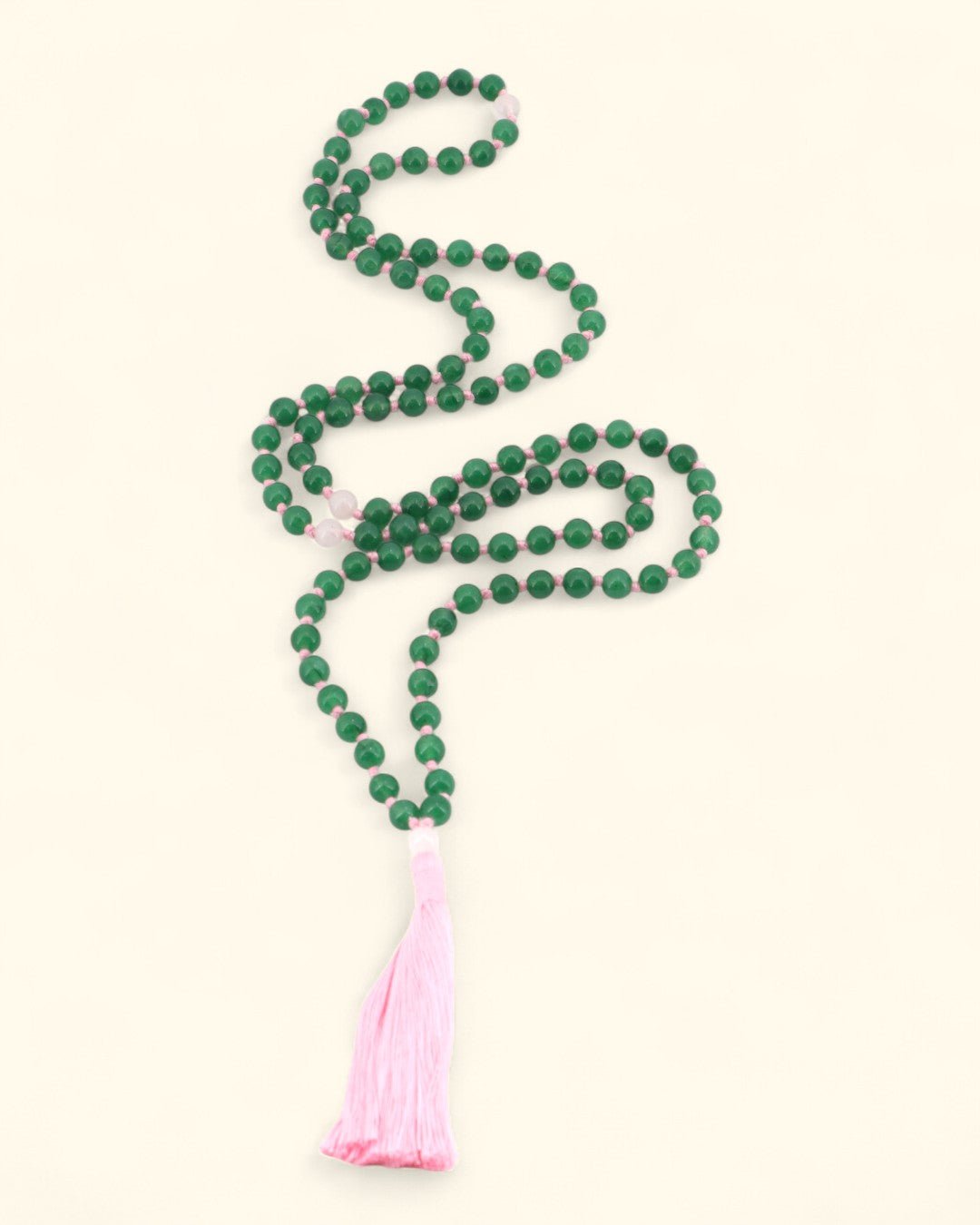 Green Aventurine 108 Beads Meditation Mala with Rose Quartz Counter Beads, Knotted - Prayer Beads