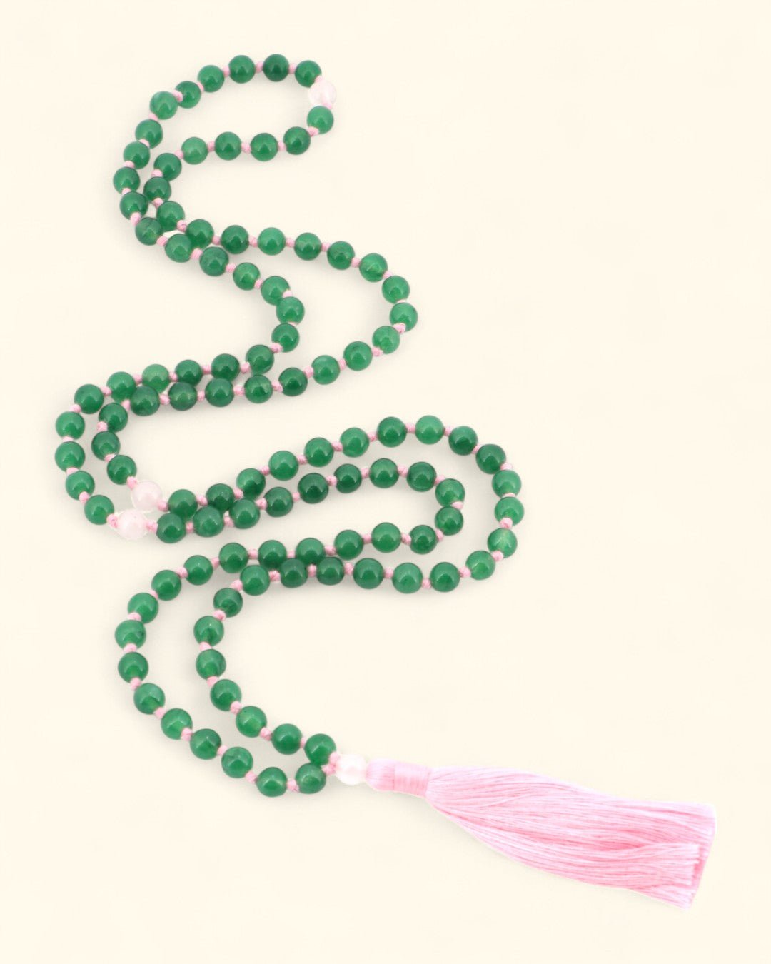 Green Aventurine 108 Beads Meditation Mala with Rose Quartz Counter Beads, Knotted - Prayer Beads