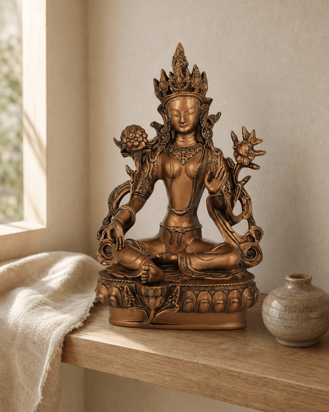 Green Tara Statue, Bronze Finish - Sculptures & Statues