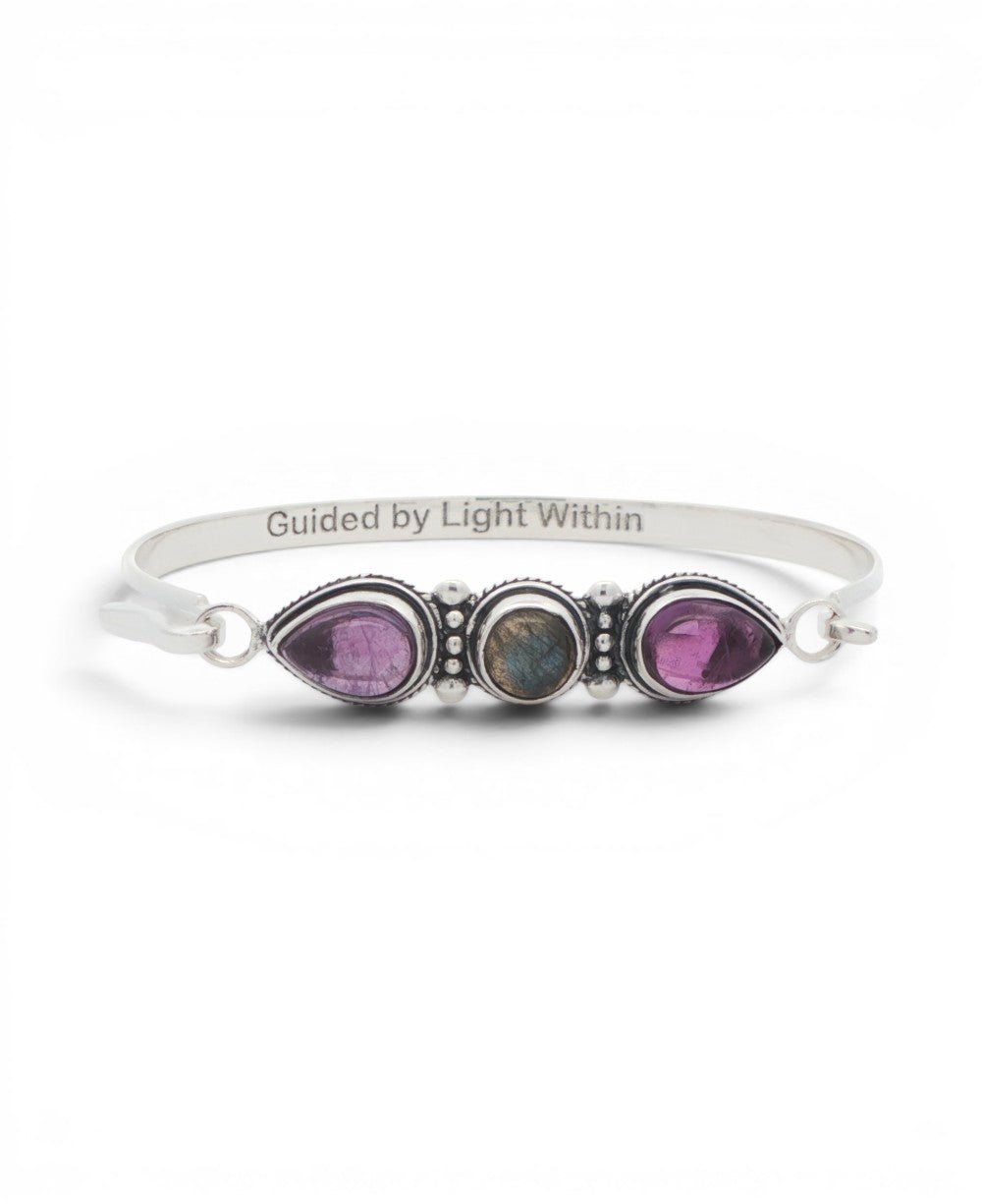 Guided by Light Within Amethyst & Labradorite Silver Cuff Bracelet - Jewelry