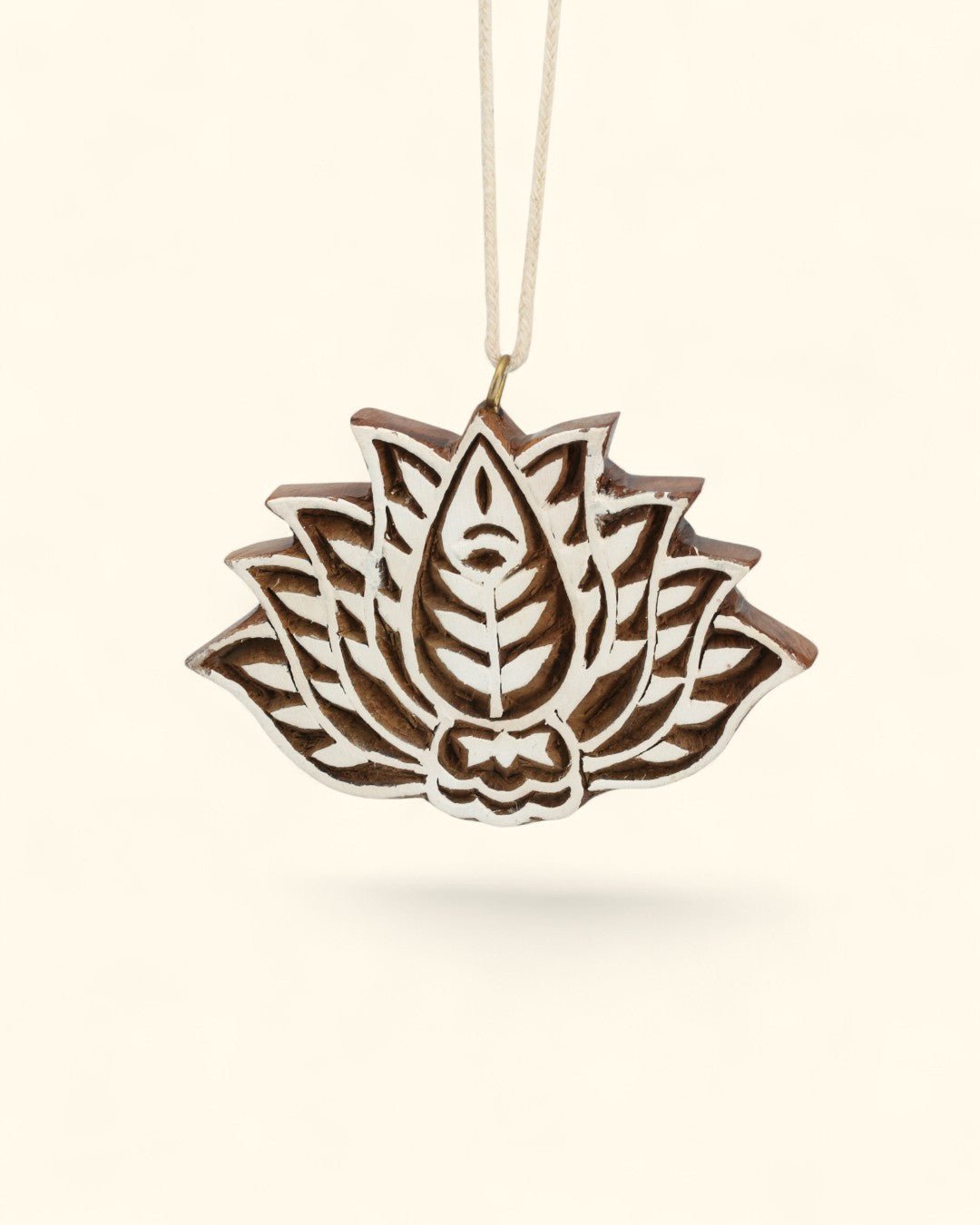 Hand - Carved Mango Wood Hamsa & Lotus Ornaments – Set of 2 - Posters, Prints, & Visual Artwork