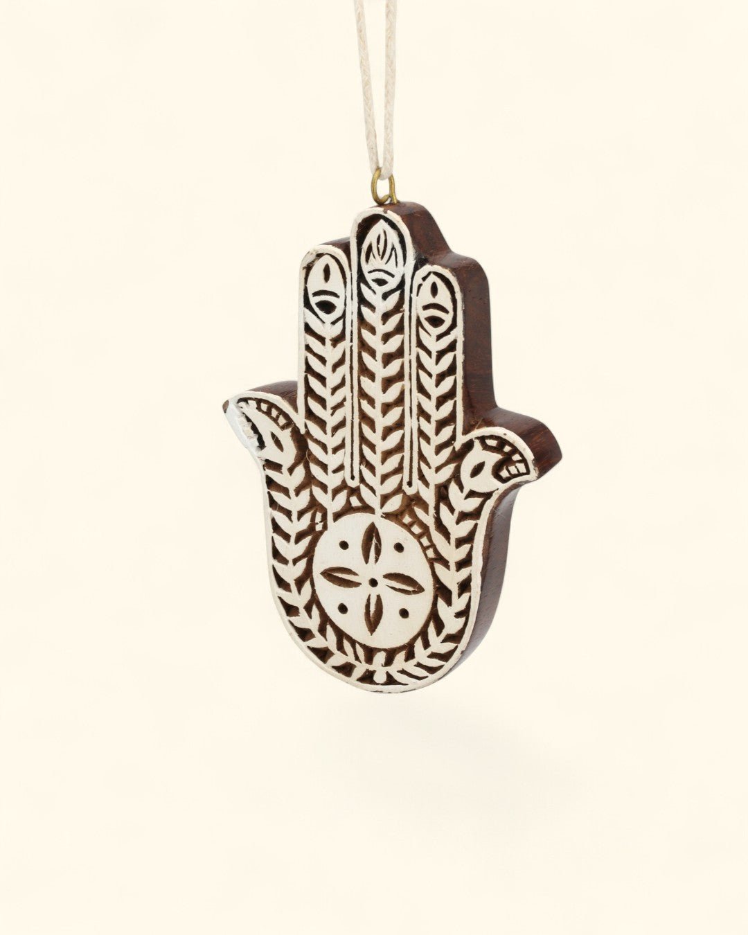 Hand - Carved Mango Wood Hamsa & Lotus Ornaments – Set of 2 - Posters, Prints, & Visual Artwork