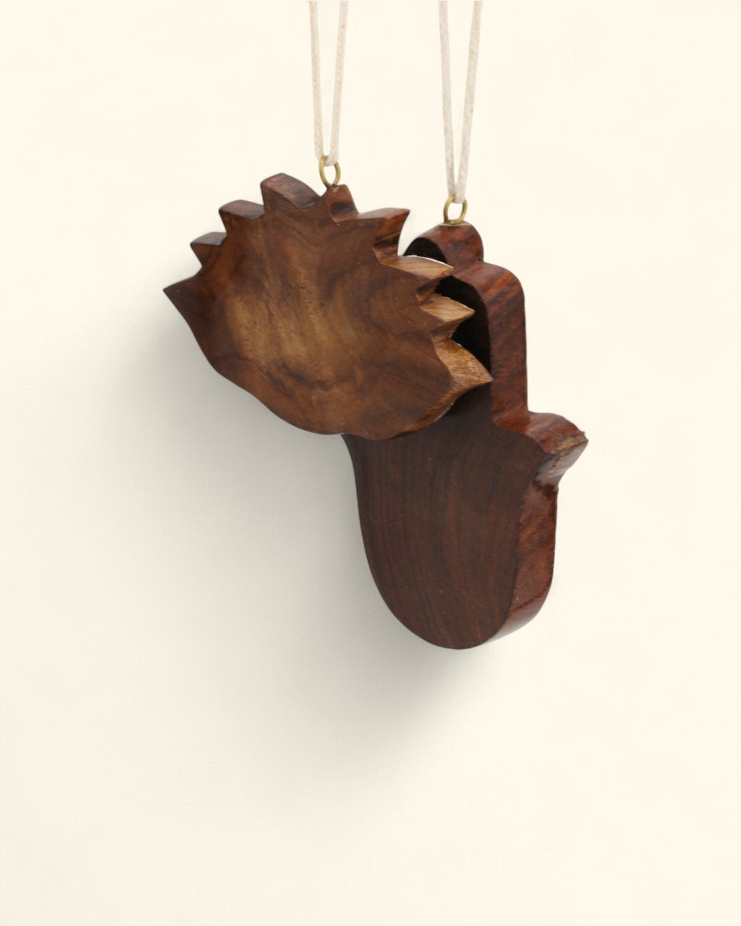 Hand - Carved Mango Wood Hamsa & Lotus Ornaments – Set of 2 - Posters, Prints, & Visual Artwork