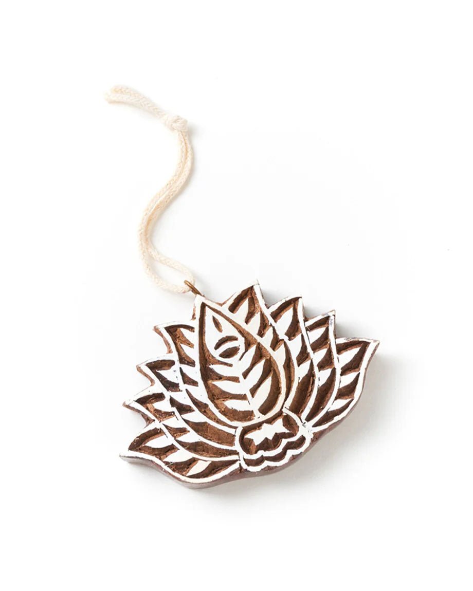 Hand - Carved Mango Wood Hamsa & Lotus Ornaments – Set of 2 - Posters, Prints, & Visual Artwork