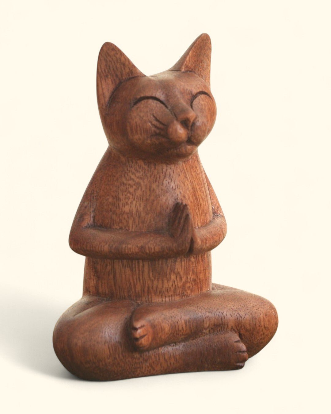 Hand Carved Praying Namaste Cat Statue - Sculptures & Statues