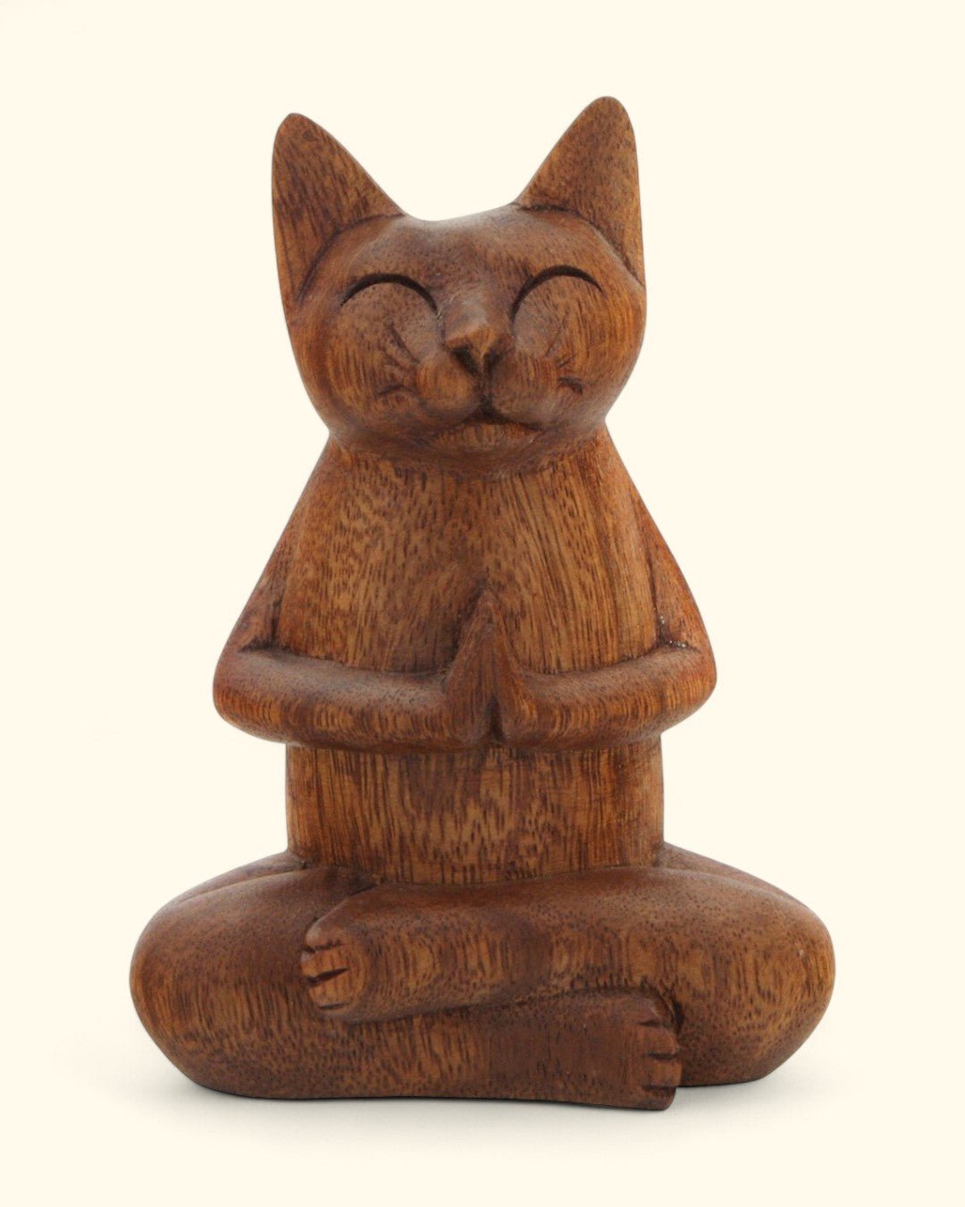 Hand Carved Praying Namaste Cat Statue - Sculptures & Statues