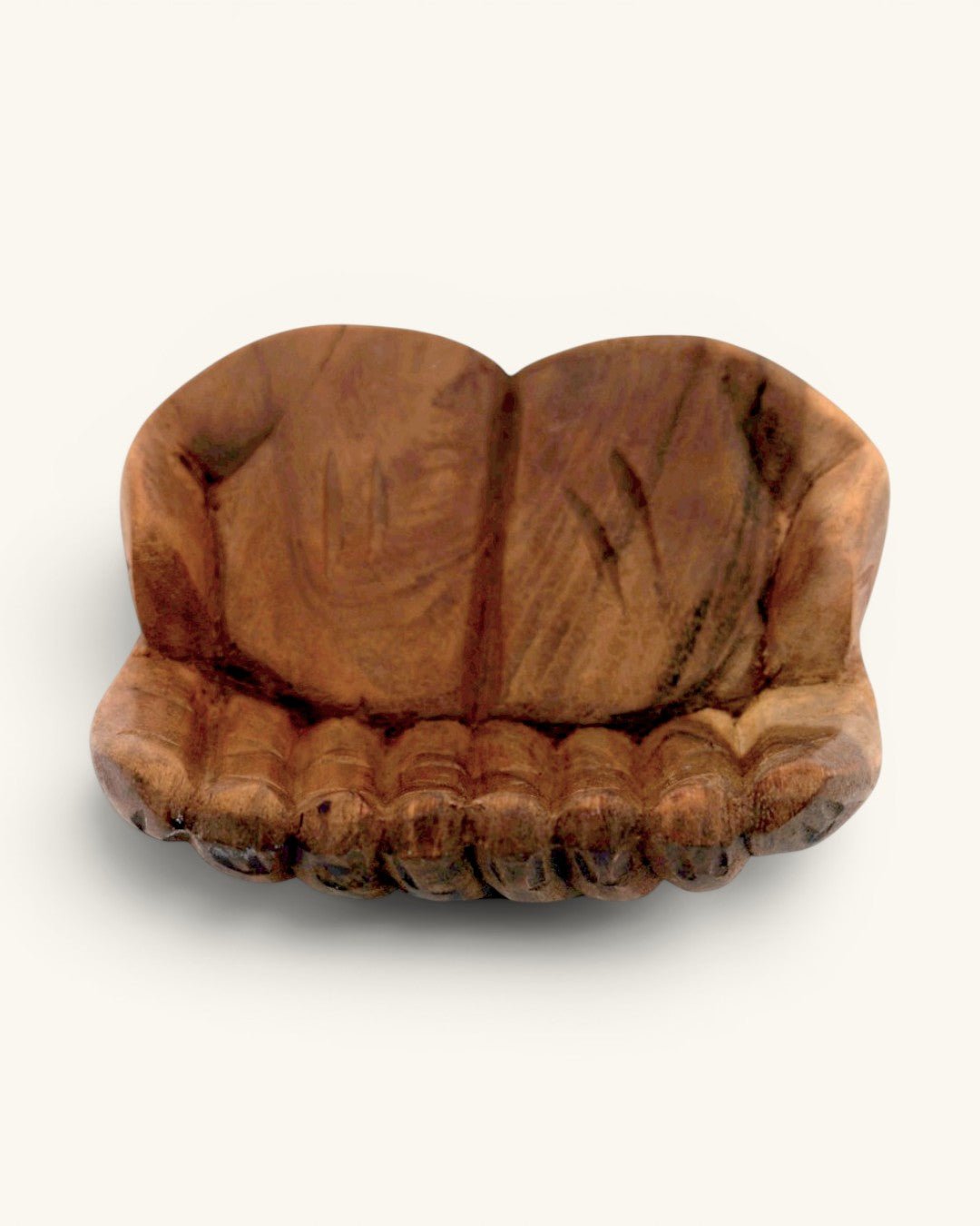 Hand-Carved Wooden Offering Hands Bowl — Balinese Cupped Palms Display Dish - Home Decor