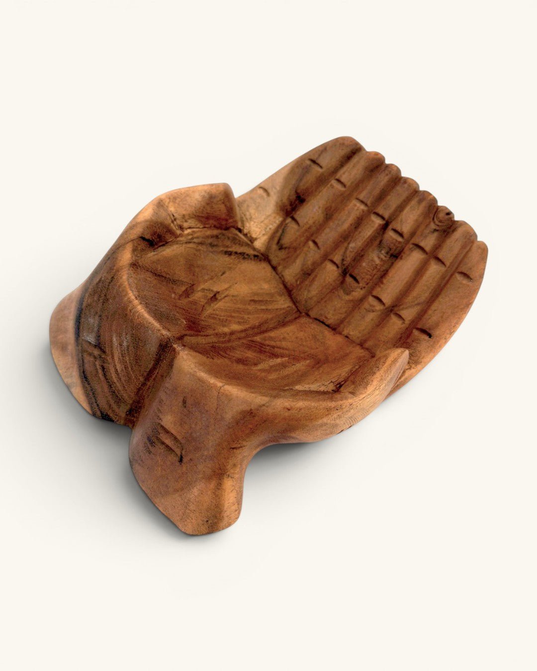 Hand-Carved Wooden Offering Hands Bowl — Balinese Cupped Palms Display Dish - Home Decor