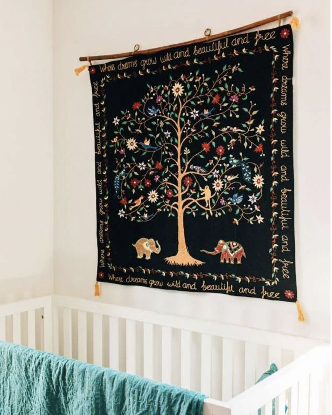 Hand - Embroidered Tree of Life Wall Hanging, Fair Trade - Posters, Prints, & Visual Artwork