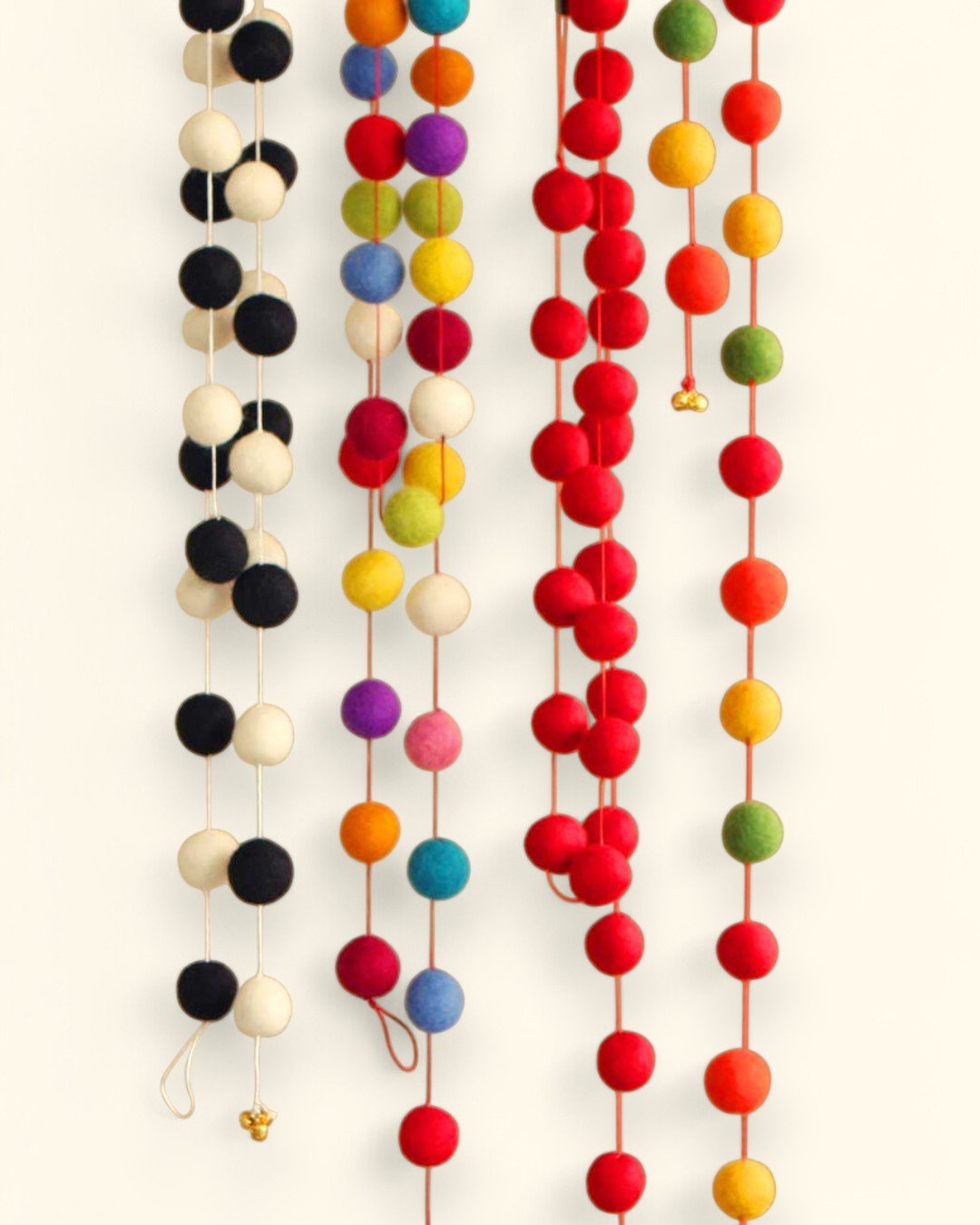 Handcrafted Felt Pom - Pom Garlands, Nepal - Wall Art Black and White