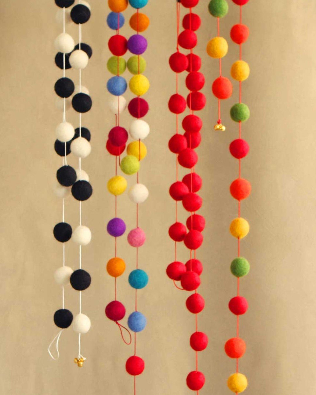 Handcrafted Felt Pom - Pom Garlands, Nepal - Wall Art Black and White