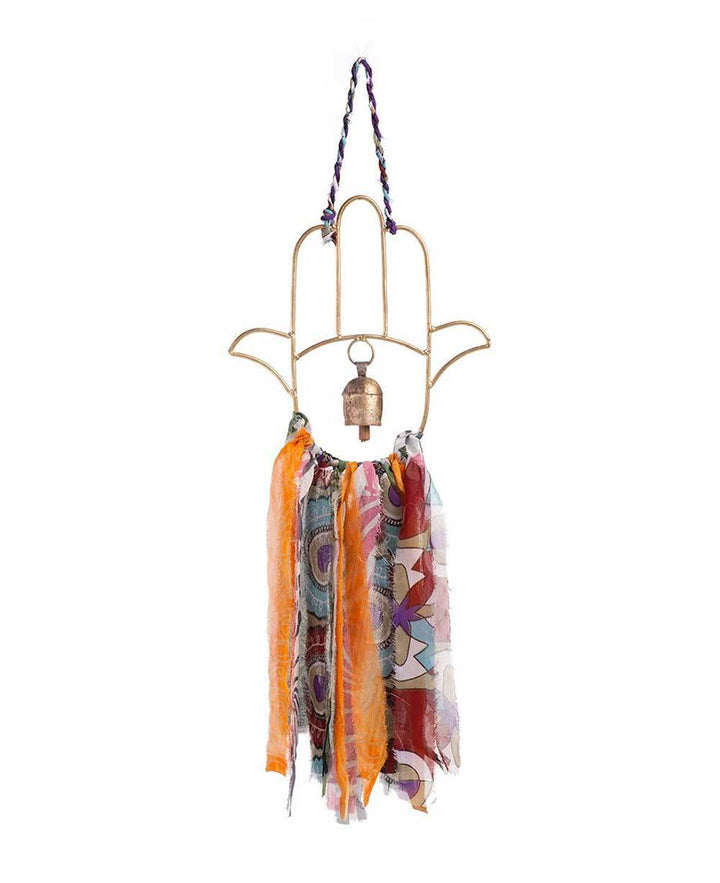 Handmade Dream Chime With Upcycled Saris - Wall Art Hamsa