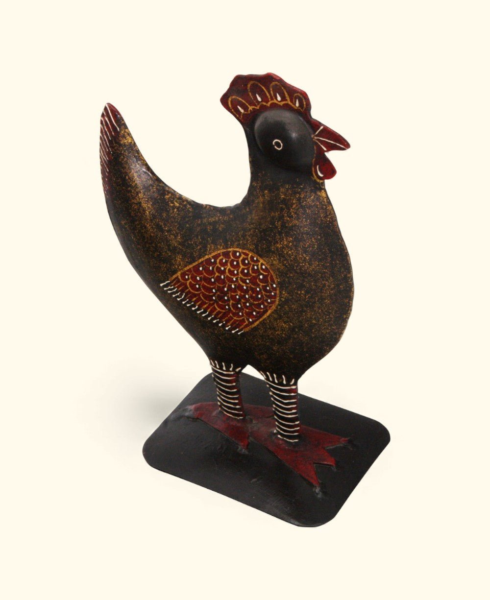 Handmade Wrought Iron Rooster Figurine – Embossed and Hand - Painted Sculpture - Sculptures & Statues
