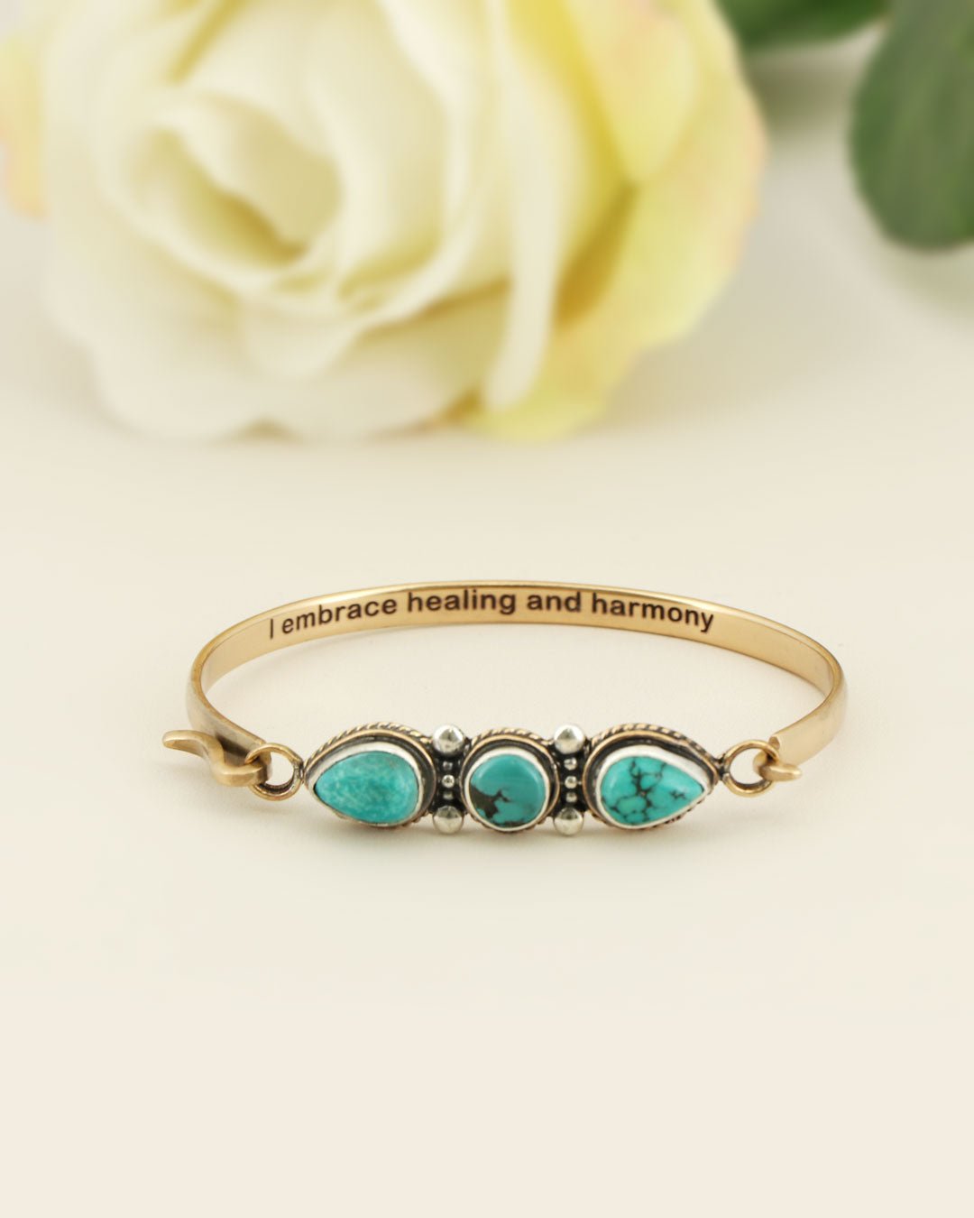 Healing and Harmony Cuff – Tibetan Turquoise Trio Bracelet in Sterling Silver & Bronze - Bracelets