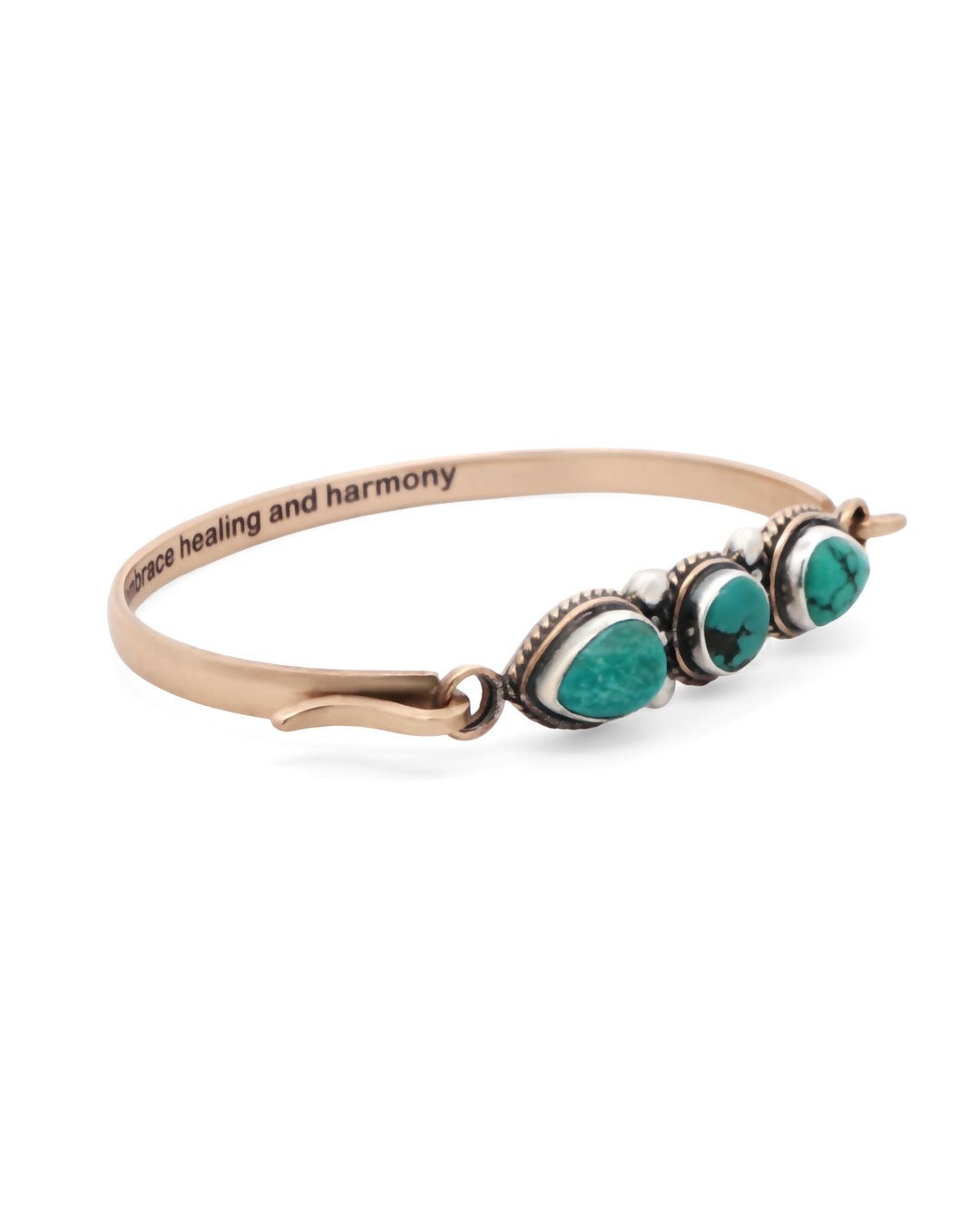 Healing and Harmony Cuff – Tibetan Turquoise Trio Bracelet in Sterling Silver & Bronze - Bracelets